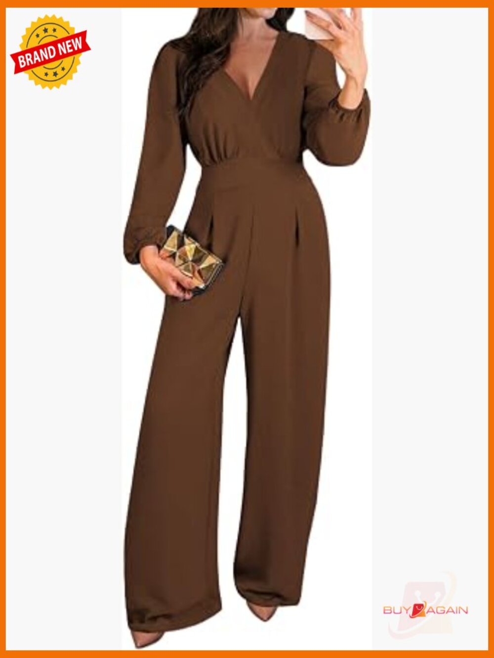 Dressy Long Sleeve V-Neck Wide-Leg Jumpsuit Romper Party Outfit